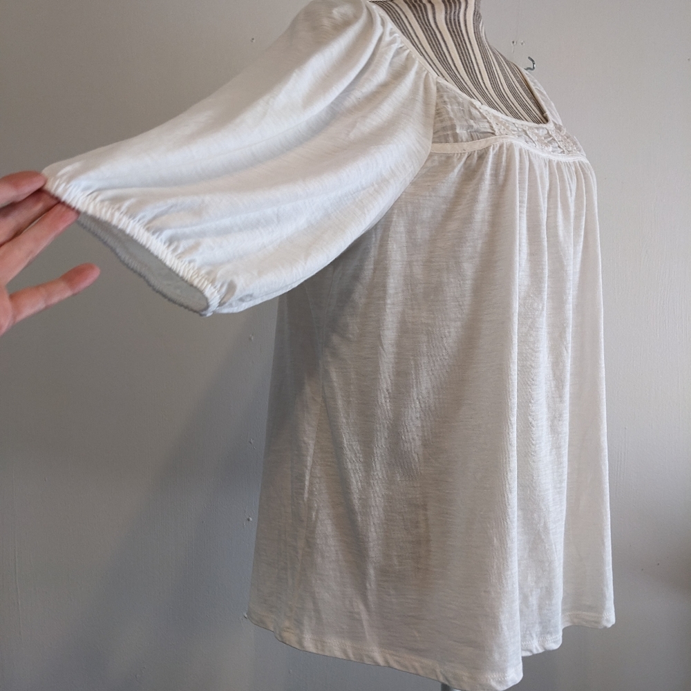 Knox Rose White Crochet Yoke Peasant Top - Picture 6 of 13
